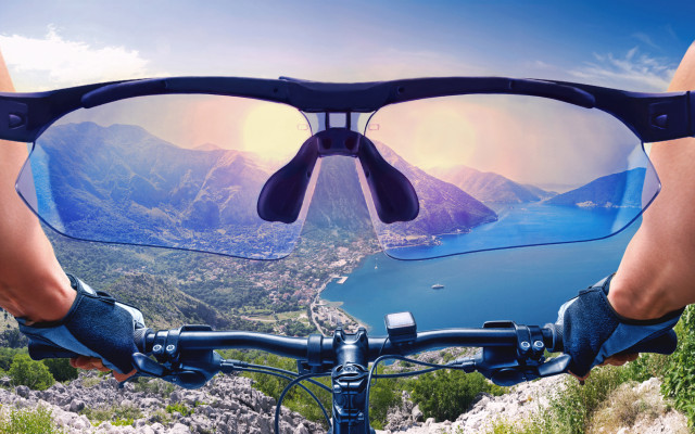 Bike rider sunglasses lake mountains free wallpaper for desktop - medium preview image