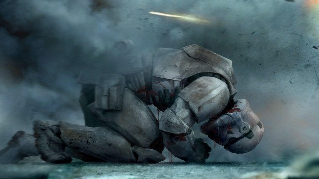 Man kneeling missile smoke billowing free wallpaper for desktop - medium preview image