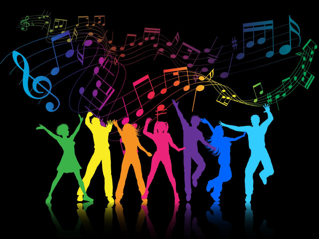 Dancing people musical notes rainbow free wallpaper for desktop - medium preview image