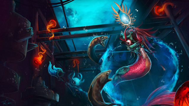 Mermaid glowing head tail painting free wallpaper for desktop - medium preview image