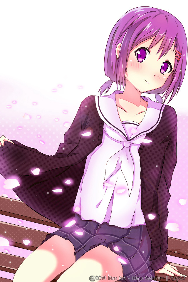 Girl purple hair bench purple free wallpaper for mobile - medium preview image