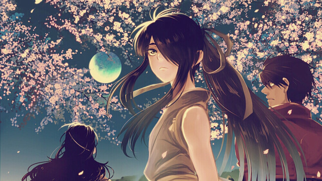 Anime girls tree pink flowers #2 free wallpaper for desktop - medium preview image