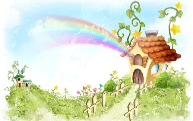 House rainbow roof fence front free wallpaper for desktop - medium preview image