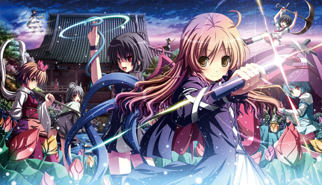 Anime characters swords building sky free wallpaper for desktop - medium preview image