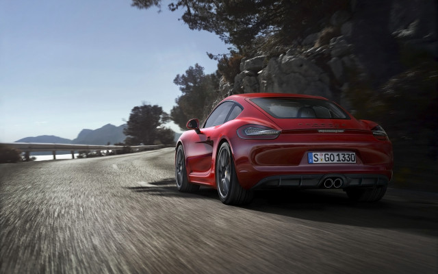 Red sports car road forest #2 free wallpaper for desktop - medium preview image