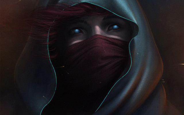 Red hair red mask cloth free wallpaper for desktop - medium preview image