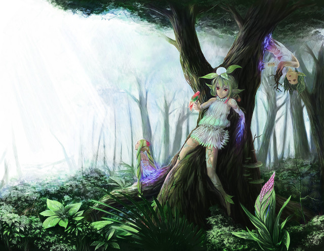 Fairy sitting tree forest light free wallpaper for desktop - medium preview image