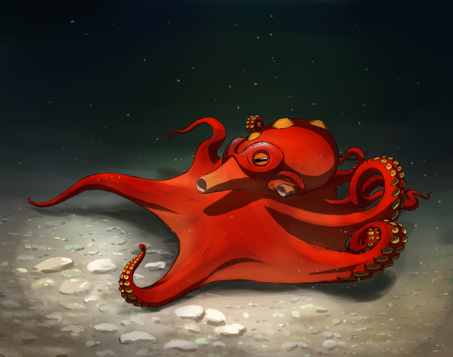Red octopus laying ground head free wallpaper for desktop - medium preview image