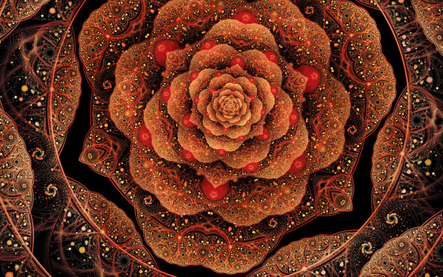 Intricate red gold flower black free wallpaper for desktop - medium preview image