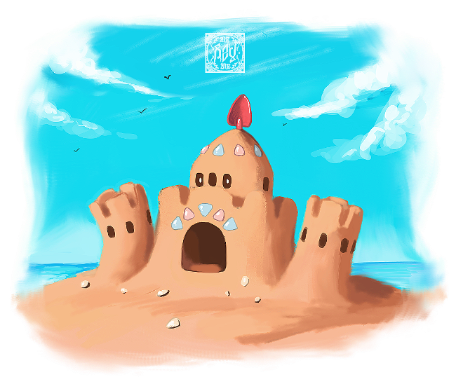 Sand castle red ball blue free wallpaper for desktop - medium preview image