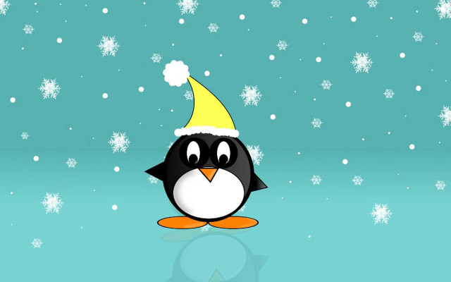 Penguin santa hat snow snowflakes free wallpaper for desktop - medium preview image