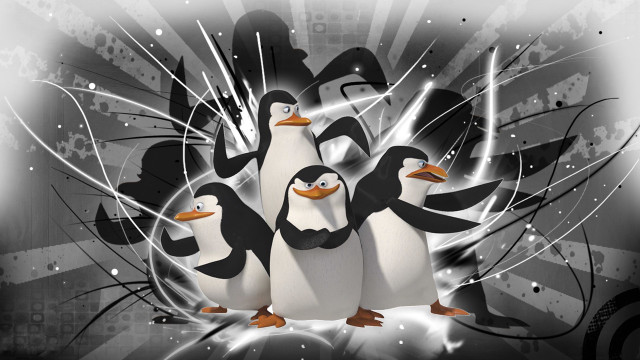 Penguins group black white background free wallpaper for desktop - medium preview image