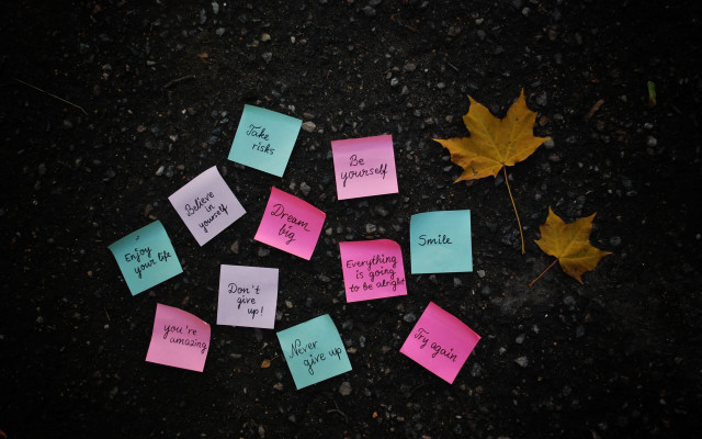 Sticky notes leaf ground group free wallpaper for desktop - medium preview image