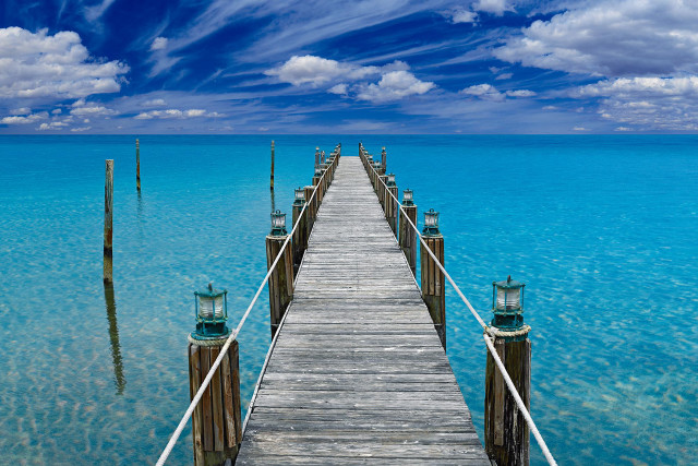 Pier light ocean blue sky free wallpaper for desktop - medium preview image