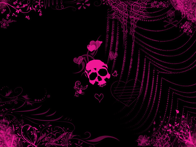 Pink skull flowers black background free wallpaper for desktop - medium preview image