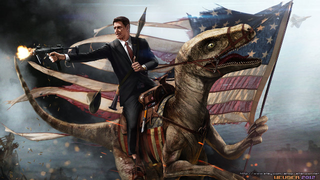Man riding dinosaur gun flag #2 free wallpaper for desktop - medium preview image
