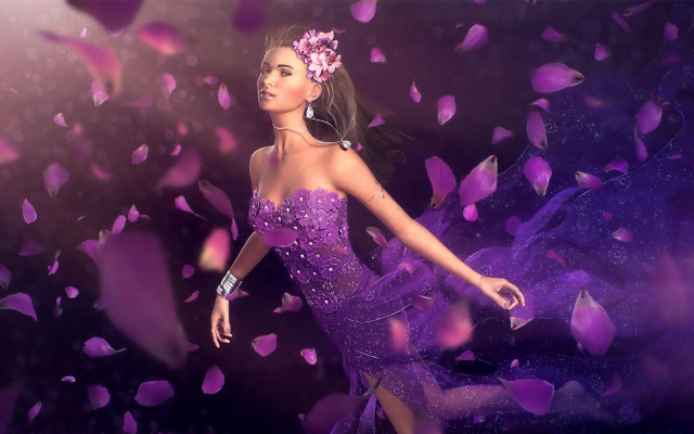 Woman purple dress petals head free wallpaper for desktop - medium preview image