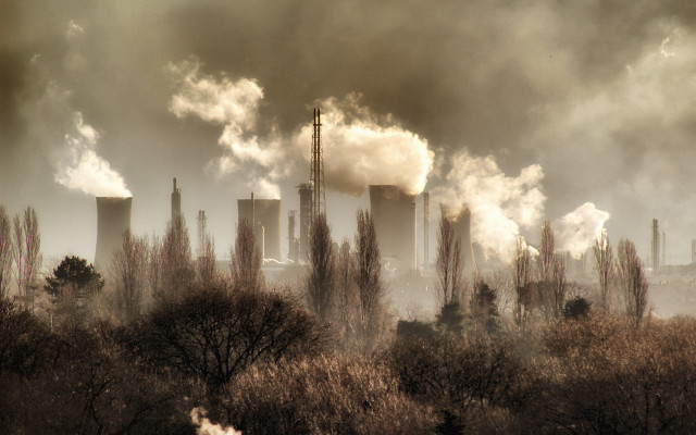 Smoke factory city trees smokestacks free wallpaper for desktop - medium preview image