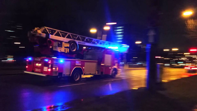 Fire truck night lights parking free wallpaper for desktop - medium preview image