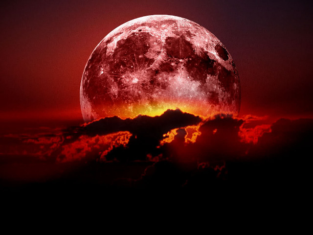 Full moon red glow clouds free wallpaper for desktop - medium preview image