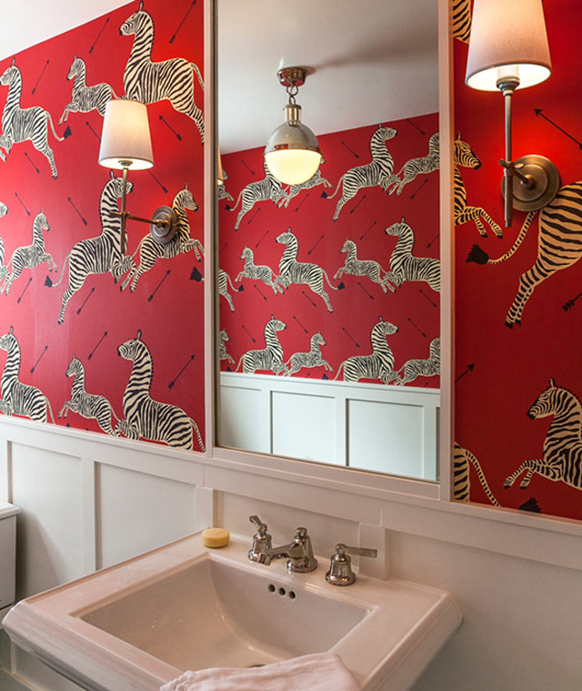 Bathroom sink mirror zebras red free wallpaper for mobile - medium preview image