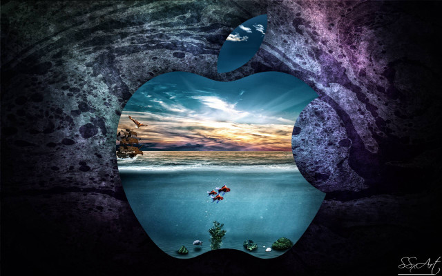 Apple logo water boat sunset free wallpaper for desktop - medium preview image