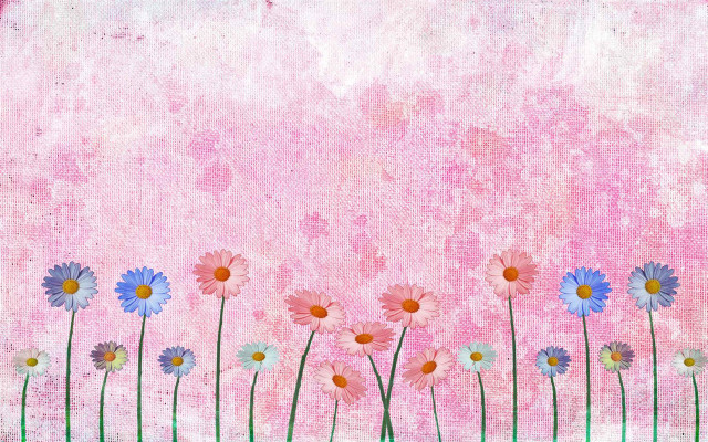Flowers painting pink background green free wallpaper for desktop - medium preview image