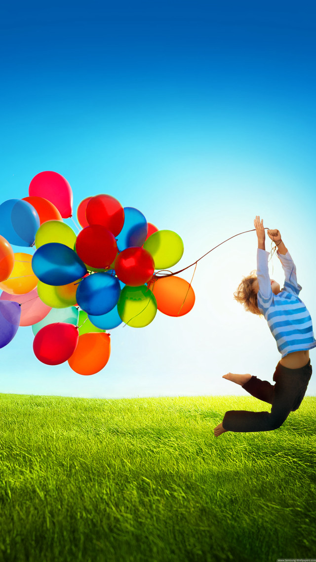 Child flying balloons air string free wallpaper for mobile - medium preview image