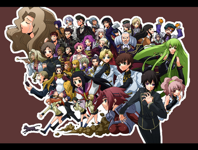 Anime characters grouped brown background free wallpaper for desktop - medium preview image