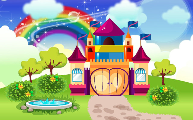 Cartoon castle rainbow background sky free wallpaper for desktop - medium preview image