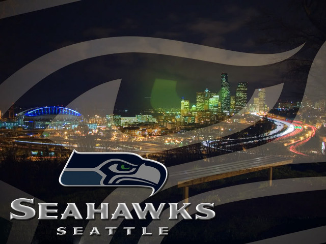 Seattle skyline seahawks logo night free wallpaper for desktop - medium preview image