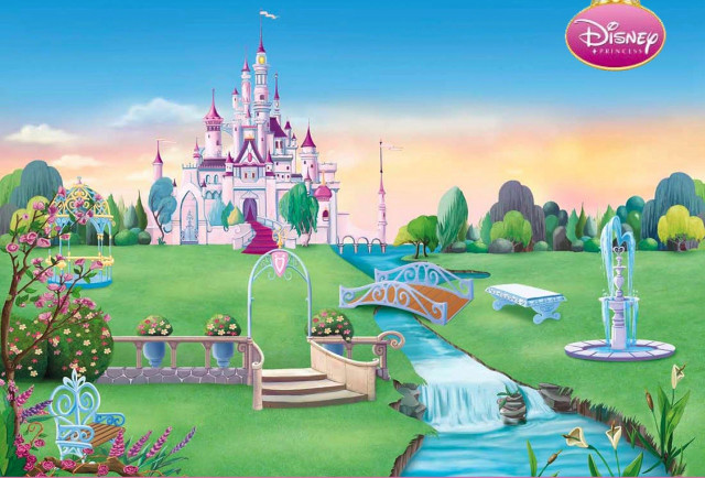 Cartoon castle waterfall bridge pink free wallpaper for desktop - medium preview image