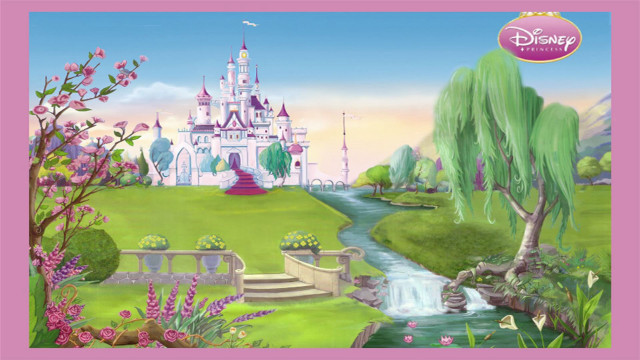 Castle stream tree pink border free wallpaper for desktop - medium preview image