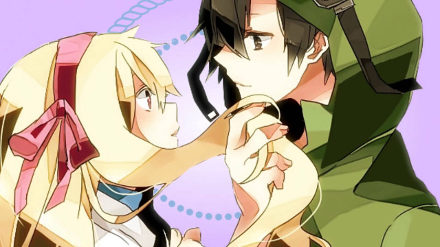 Anime couple kissing purple background free wallpaper for desktop - medium preview image