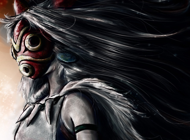 Horned mask woman red light free wallpaper for desktop - medium preview image