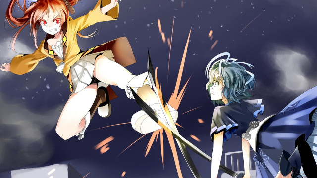 Anime characters flying swords building #2 free wallpaper for desktop - medium preview image