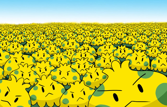 Yellow green cartoon faces blue free wallpaper for desktop - medium preview image