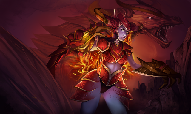 Woman red outfit sword dragon free wallpaper for desktop - medium preview image