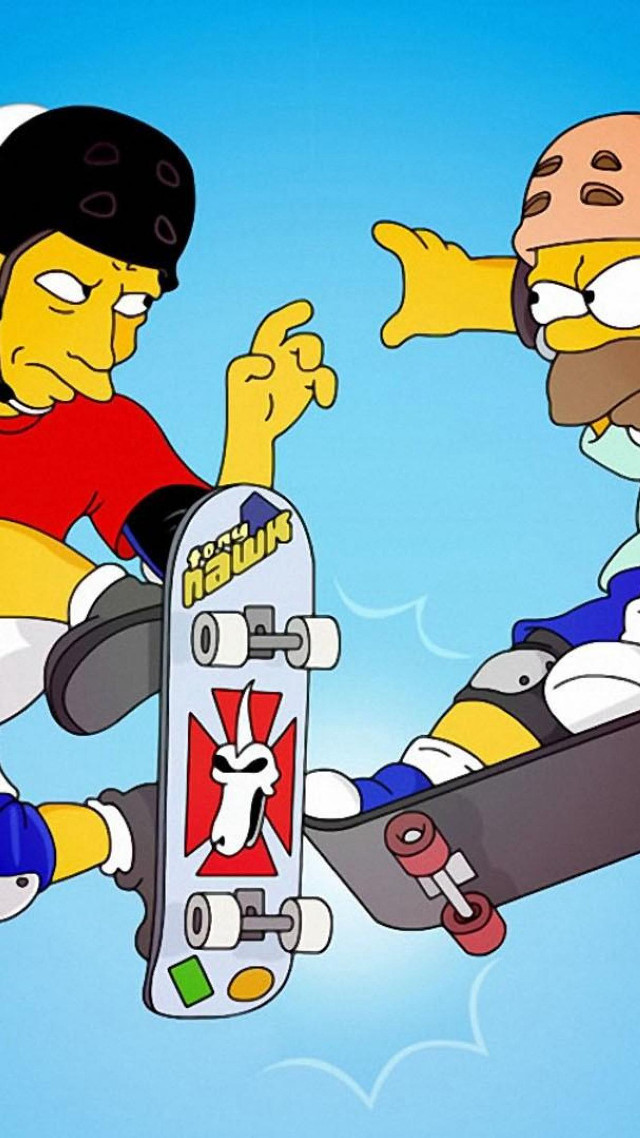 Cartoon two people skateboarding holding free wallpaper for mobile - medium preview image