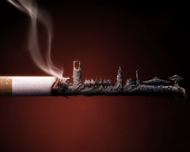 Cigarette city skyline lit dark free wallpaper for desktop - medium preview image