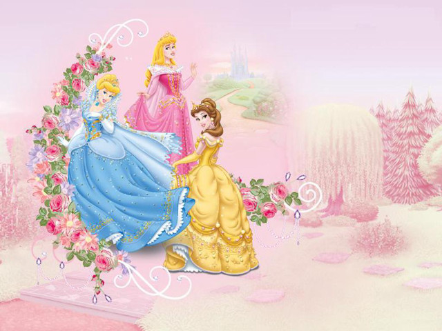 Princesses pink field flowers castle free wallpaper for desktop - medium preview image