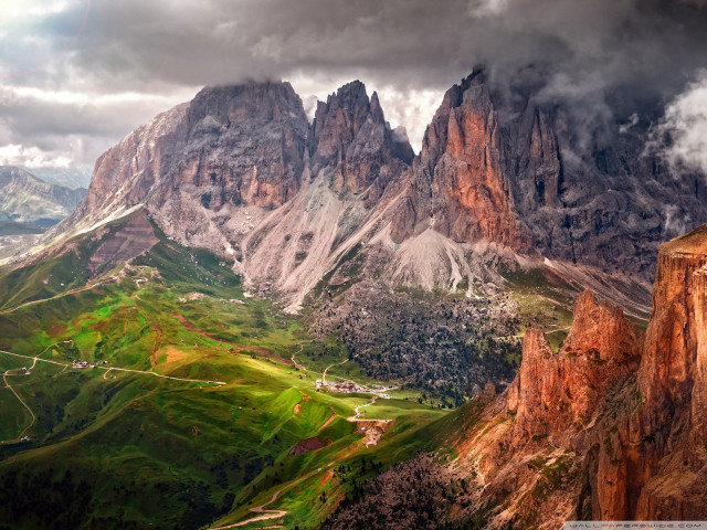Mountain range valley road cloudy free wallpaper for desktop - medium preview image