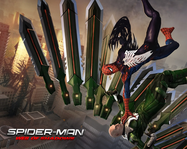 Spider man flying city skyscrapers free wallpaper for desktop - medium preview image