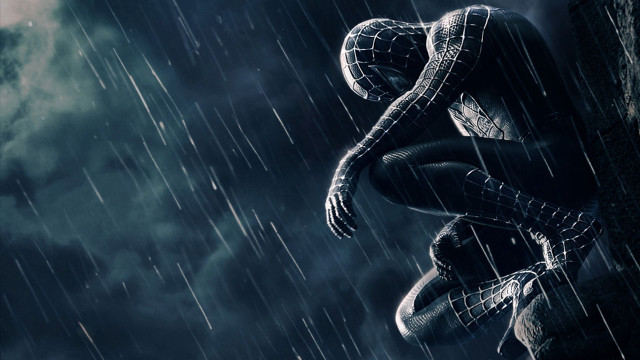 Spiderman sitting ledge rain matte free wallpaper for desktop - medium preview image