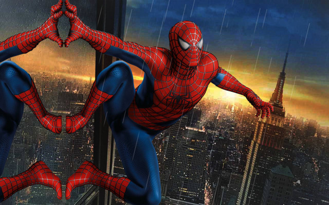 Spider man jumping city night free wallpaper for desktop - medium preview image