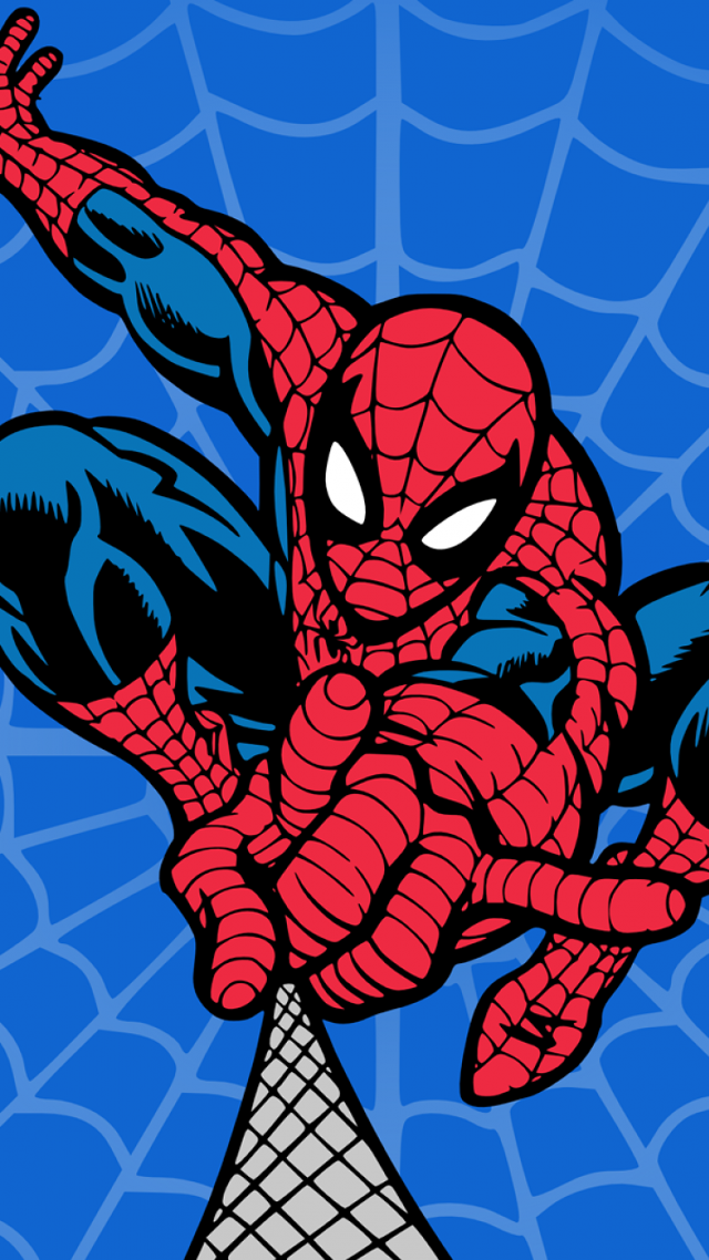 Spiderman flying blue background comic free wallpaper for mobile - medium preview image