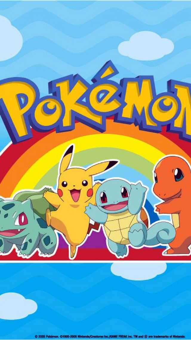 Pokemon poster rainbow background group free wallpaper for mobile - medium preview image