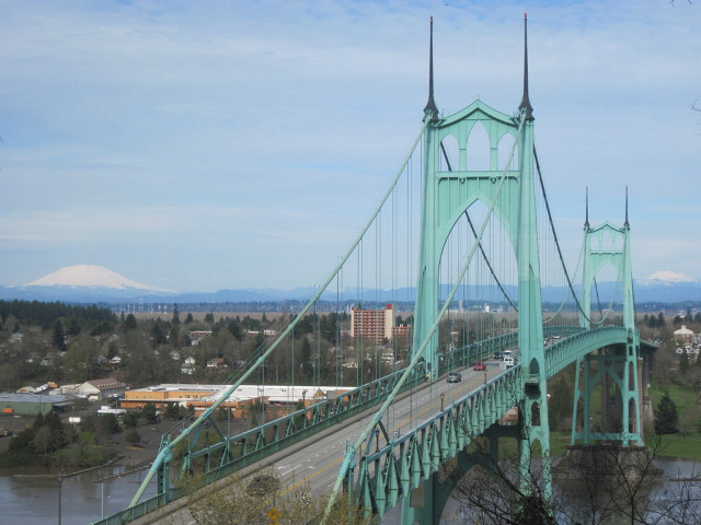 Bridge city mountains view scenery free wallpaper for desktop - medium preview image