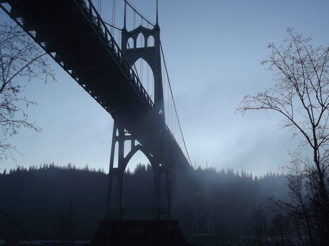 Bridge foggy sky trees background free wallpaper for desktop - medium preview image