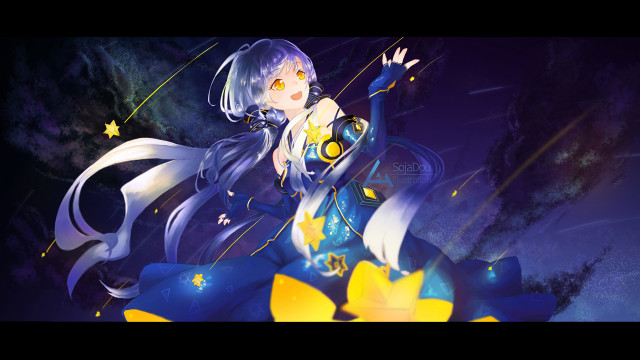 Woman blue dress holding star free wallpaper for desktop - medium preview image